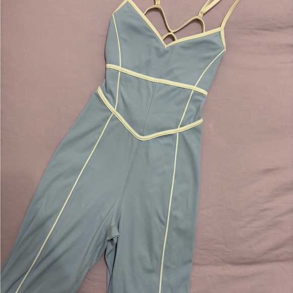 Yellow The Label Pants - Stylish Women's Jumpsuit in Blue and Cream